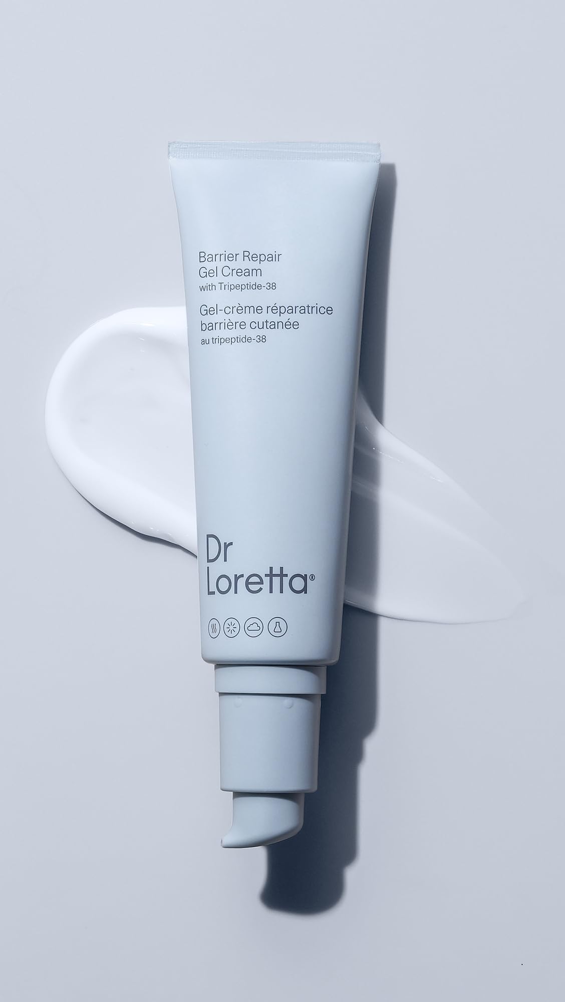 Packaging close-up of Dr. Loretta Barrier Repair Gel Cream, fragrance-free formula.