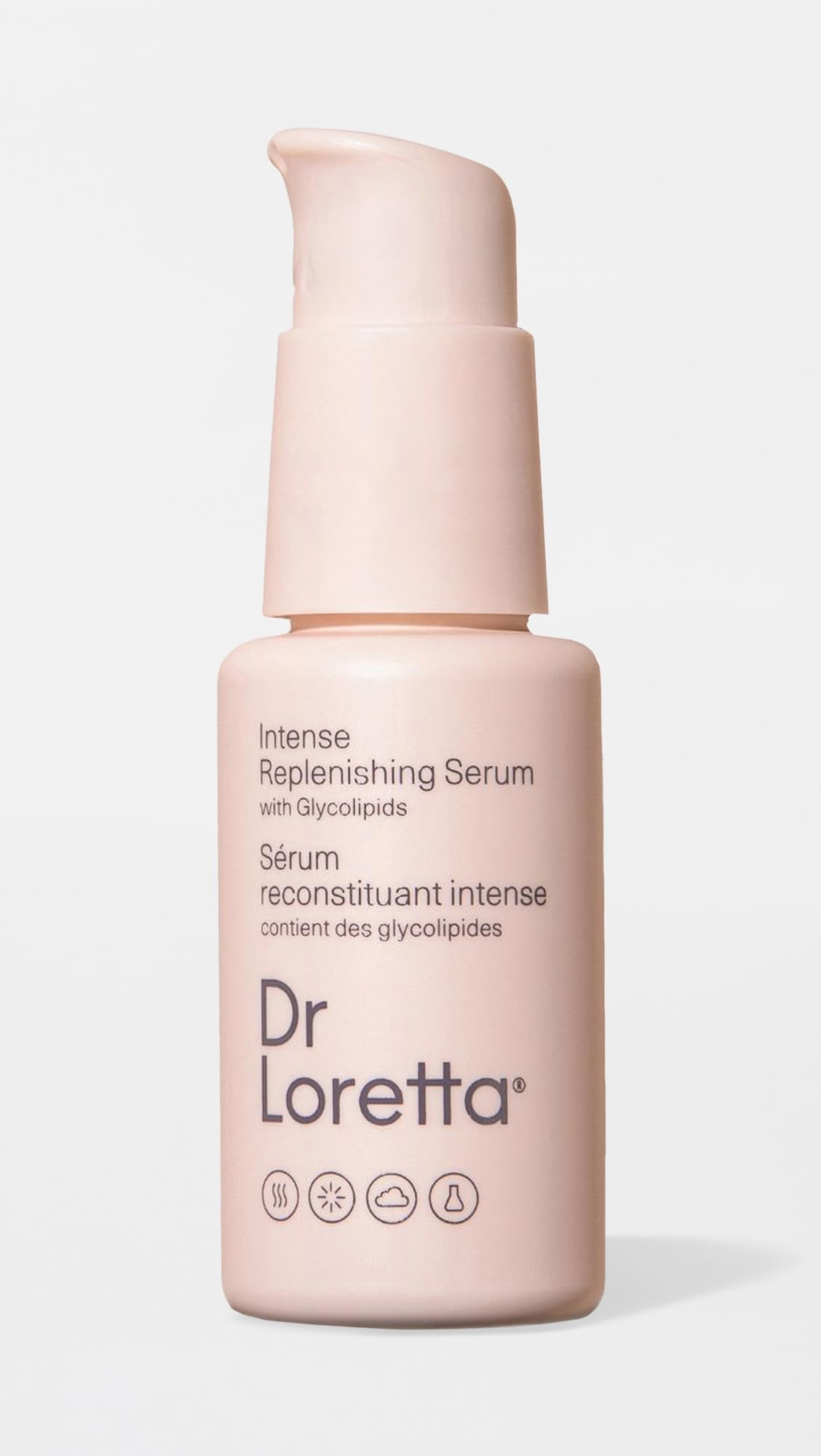 Dr. Loretta serum packaging and box on display.