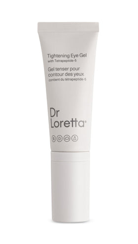 Dr. Loretta tightening eye gel bottle reduces under-eye puffiness and brightens appearance.