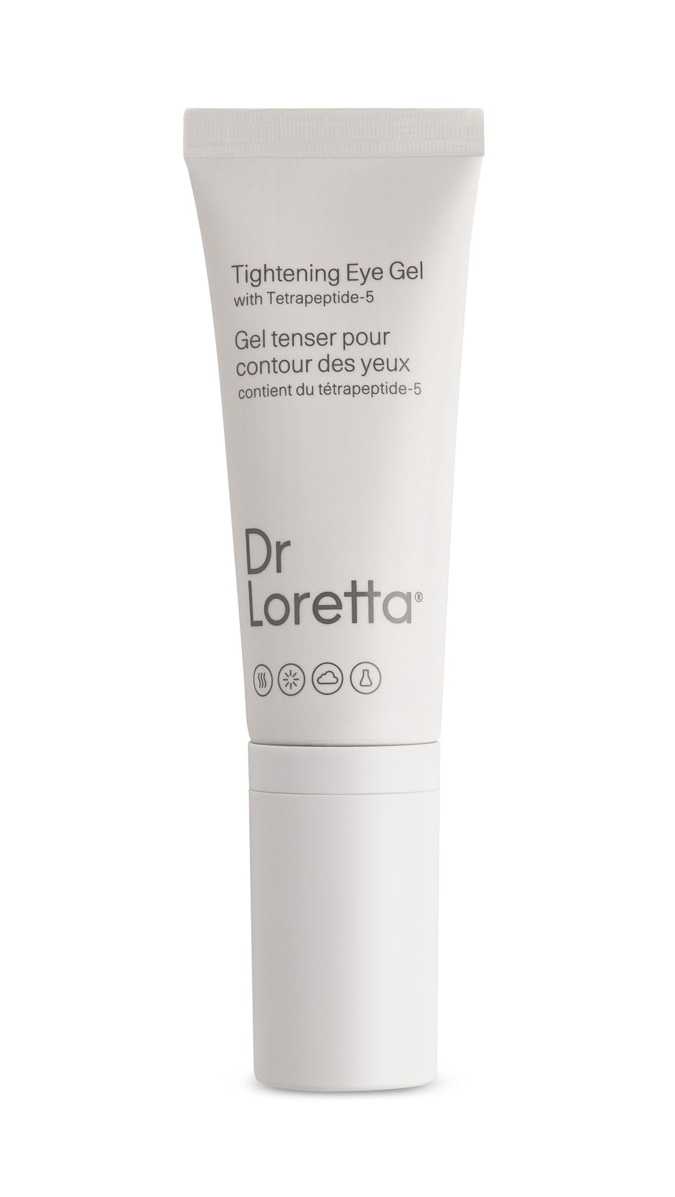 Dr. Loretta tightening eye gel bottle reduces under-eye puffiness and brightens appearance.