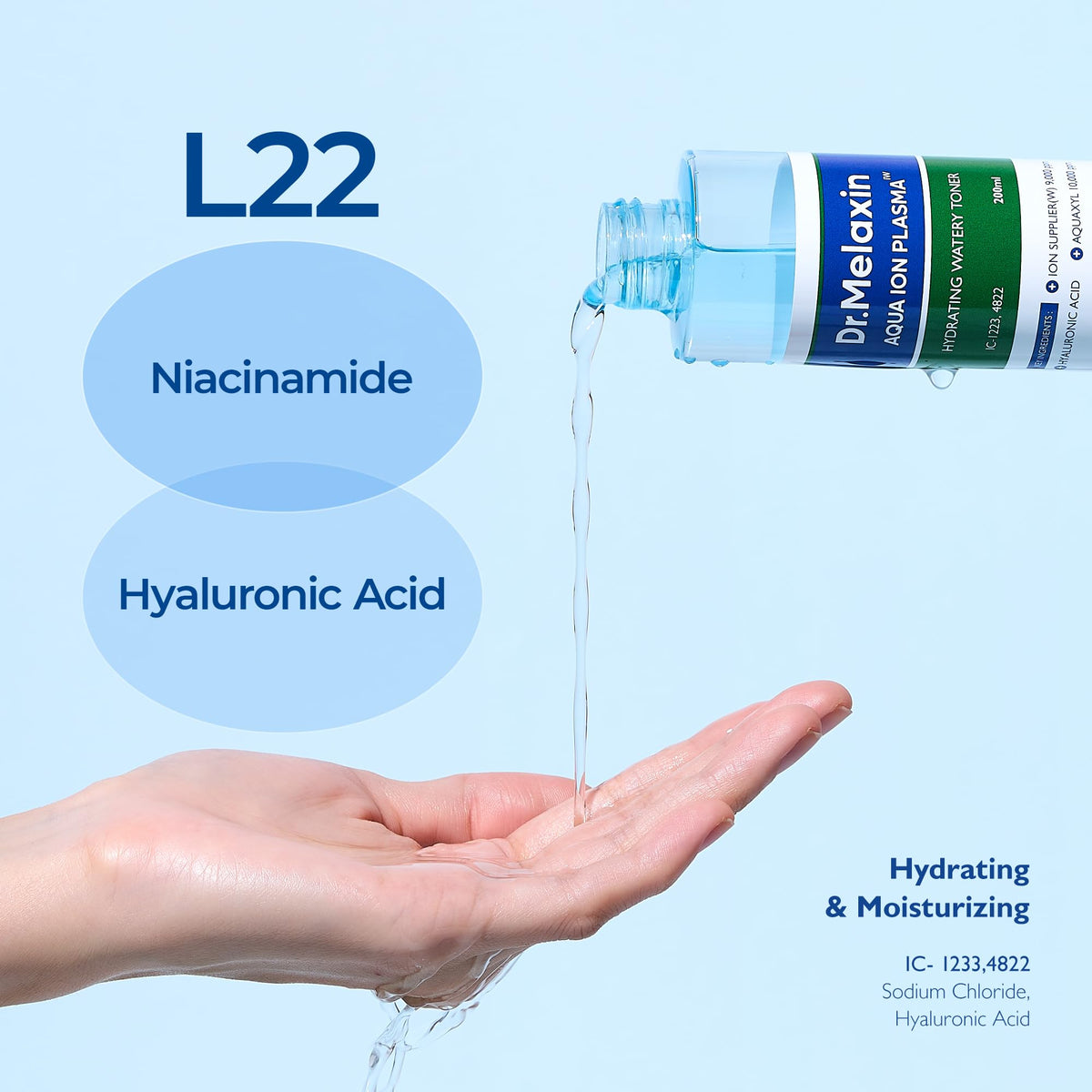 Toner being dispensed from the bottle to demonstrate controlled release