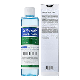 Studio shot of Dr.Melaxin Aqua Ion Plasma Toner on a skincare shelf