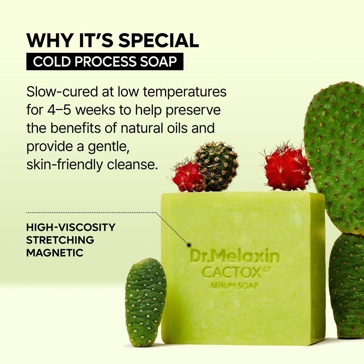Dr. Melaxin Cactox hydration bar shown in use for soft, comfortable skin.