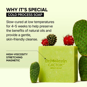 Dr. Melaxin Cactox hydration bar shown in use for soft, comfortable skin.