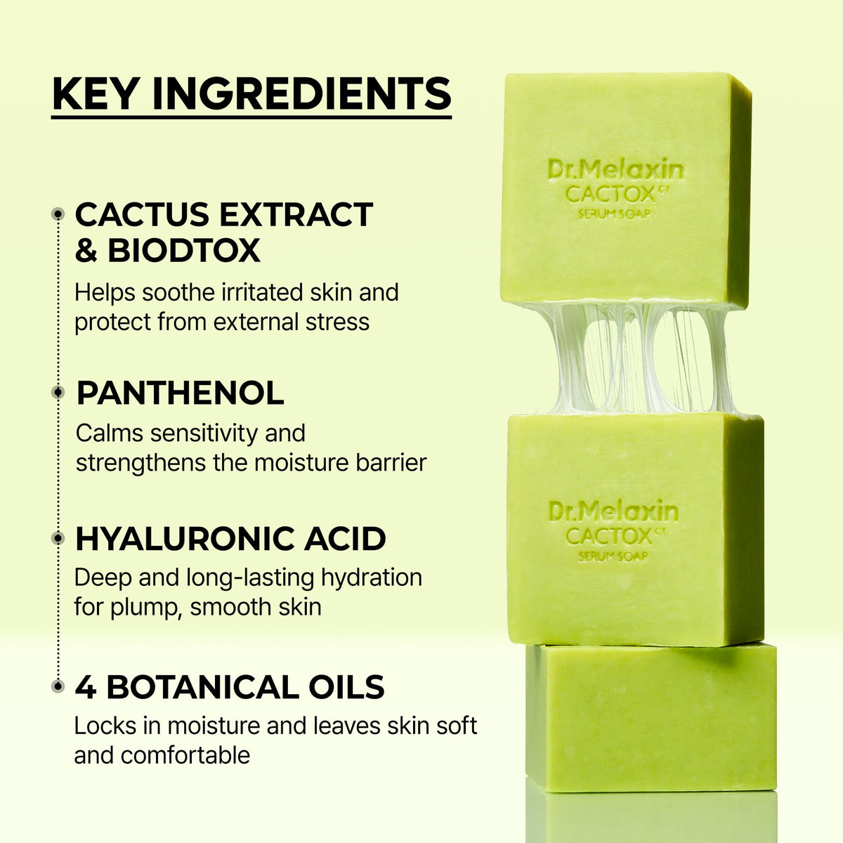 Dr. Melaxin Cactox pore-relief bar close-up removing surface impurities.