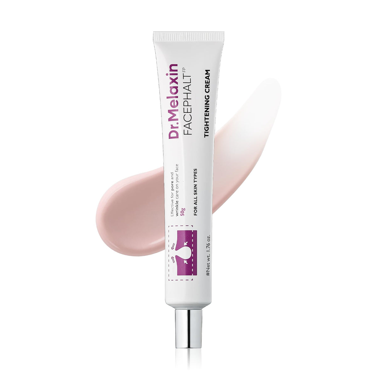 Dr. Melaxin Face Phalt Tightening Cream tube shows immediate firming feel after application
