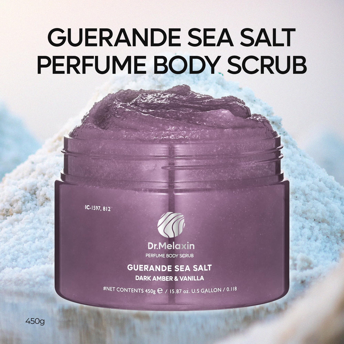 Dr.Melaxin Guerande Sea Salt Scrub closeup shows salt crystals for gentle exfoliation.