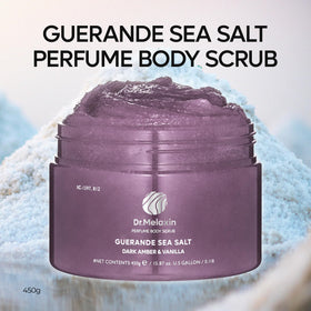 Dr.Melaxin Guerande Sea Salt Scrub closeup shows salt crystals for gentle exfoliation.