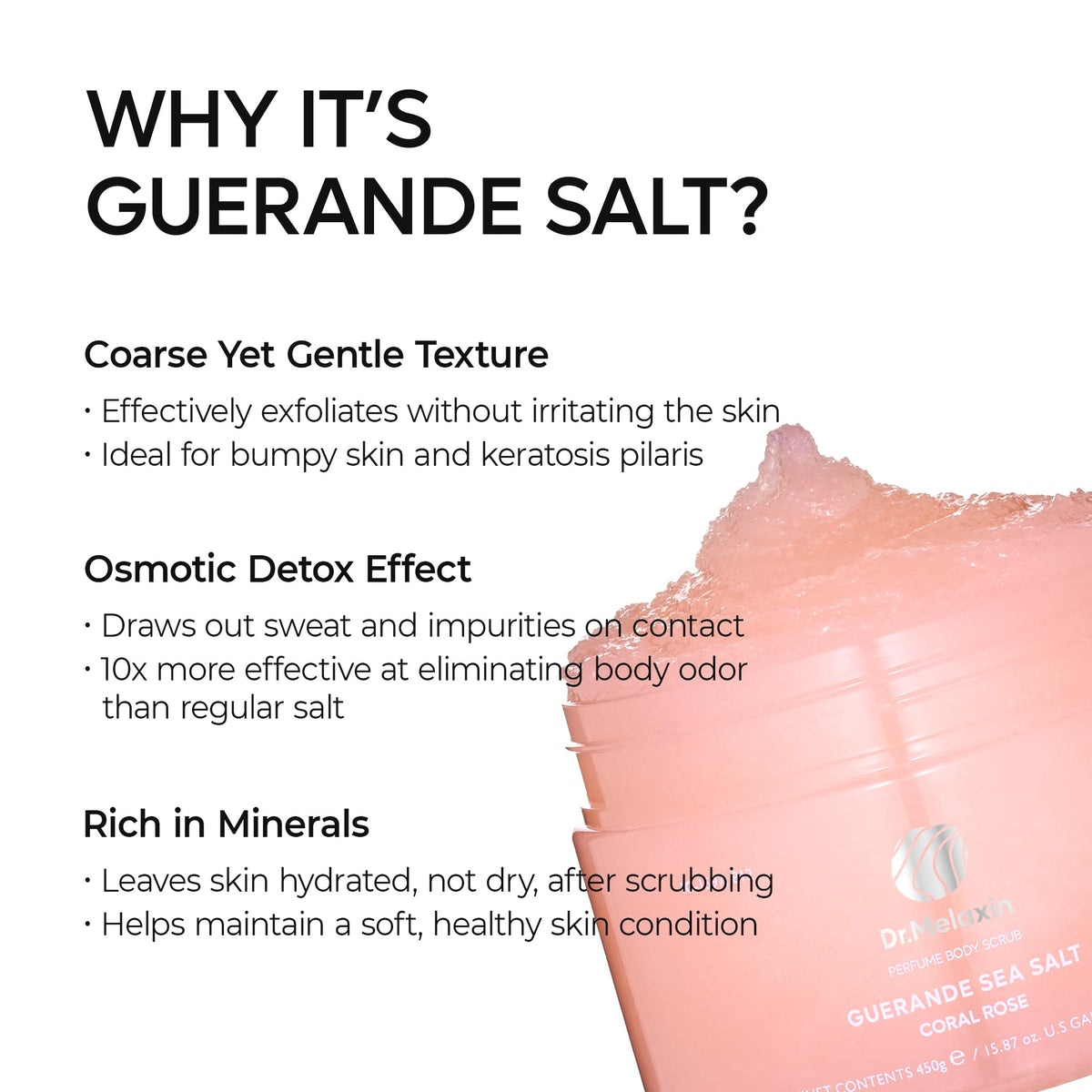 Dr.Melaxin Guerande Sea Salt Scrub texture reveals creamy base with mineral-rich grains.