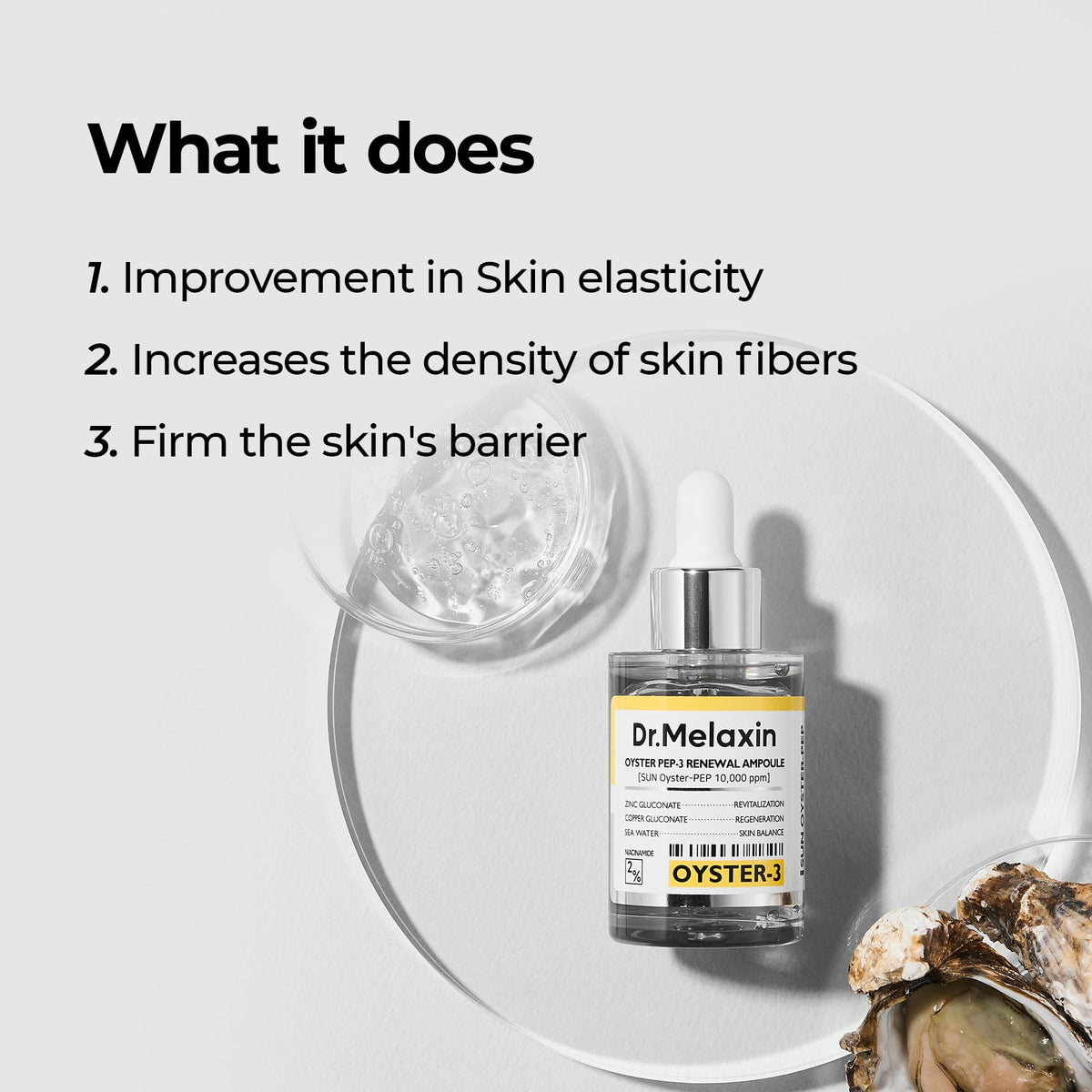 Dr.Melaxin Oyster Pep3 Renewal Ampoule packaging design for premium skincare appeal