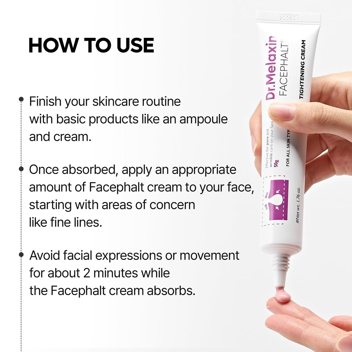 Soft-glow finish after applying Dr. Melaxin Phalt Tightening Cream