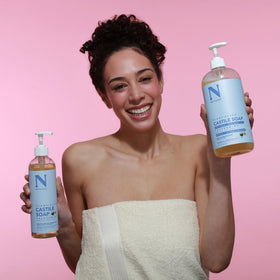 Peppermint scent rises as you use Dr. Natural Castile soap.