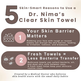 Dr. Nima's physician-created towel design seen on product, suitable for sensitive skin.