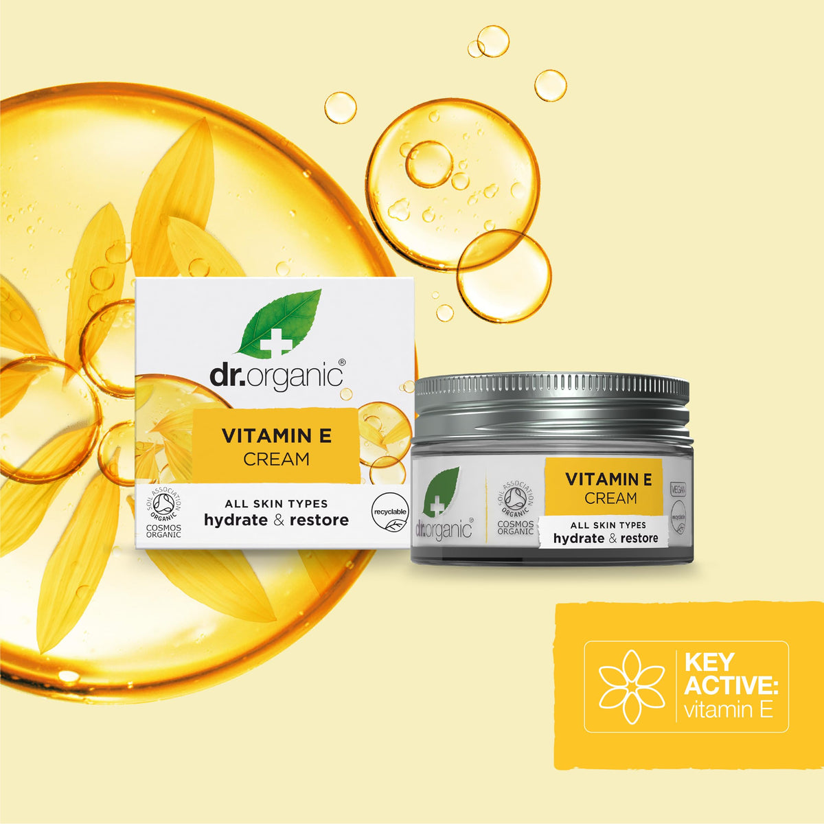 Dr Organic glass jar packaging highlights eco-friendly recyclable design
