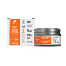 Texture close-up of Dr. Organic Manuka Honey Rescue Cream showing rich emollient formula.
