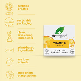 Dr Organic Vitamin E cream application close-up showing rich texture and absorption