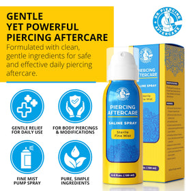 DR. PIERCING AFTERCARE spray fine mist provides gentle, precise coverage for nose and ear piercings.