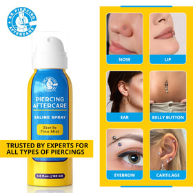 DR. PIERCING AFTERCARE spray two-ingredient formula preserves piercing health with minimal ingredients.
