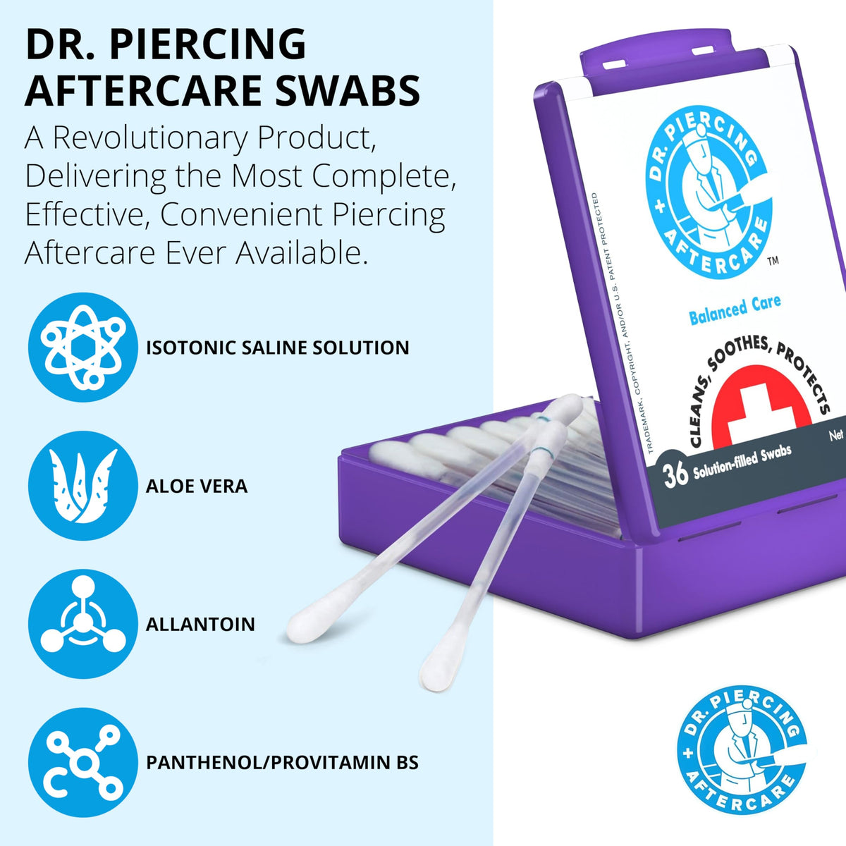 DR. PIERCING AFTERCARE nose piercing cleaning shows tidy saline wipe.