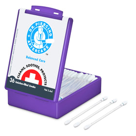 DR. PIERCING AFTERCARE swabs packaging shown for easy on-the-go piercing cleaning.
