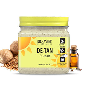 DR.RASHEL De-Tan Scrub bottle front view for deep cleansing and tan reduction