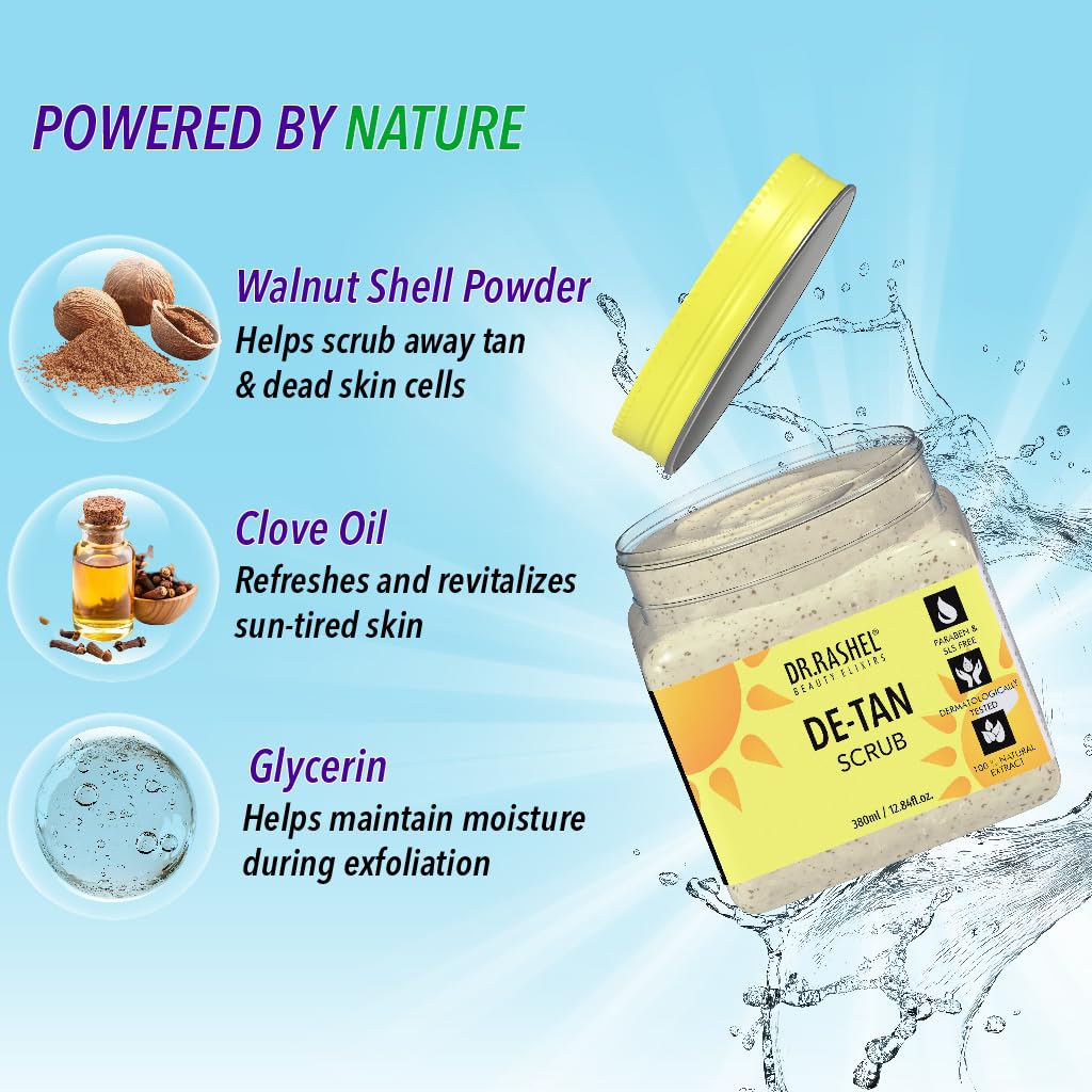 DR.RASHEL De-Tan Scrub on hand demonstrating gentle exfoliation
