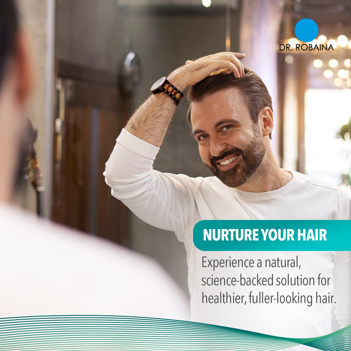 Dr. Robaina Intensive Hair Growth Gummies bottle back—highlights ingredients for healthier hair appearance