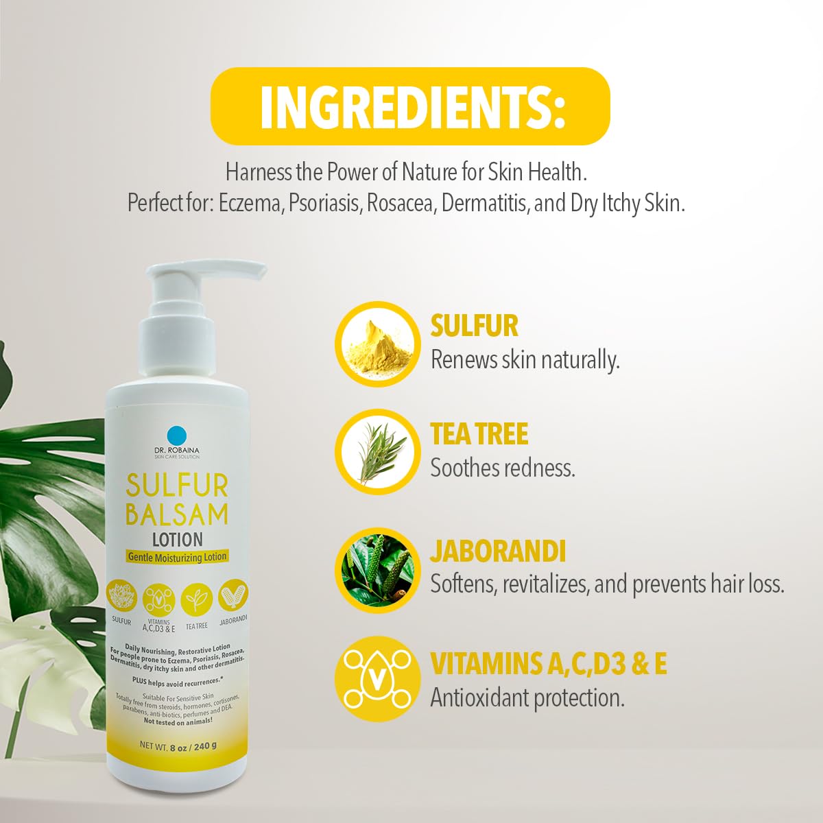 Dr. Robaina lotion bottle, fragrance-free and dermatologist-tested