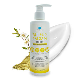 Dr. Robaina Sulfur Balsam Lotion bottle delivering lightweight hydration for dry skin