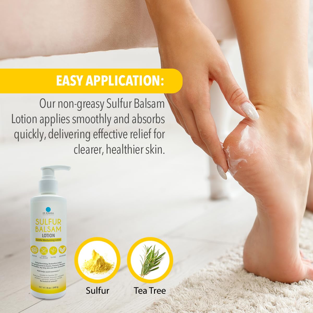 Elbows and knees treated with sulfur formula for smoother skin