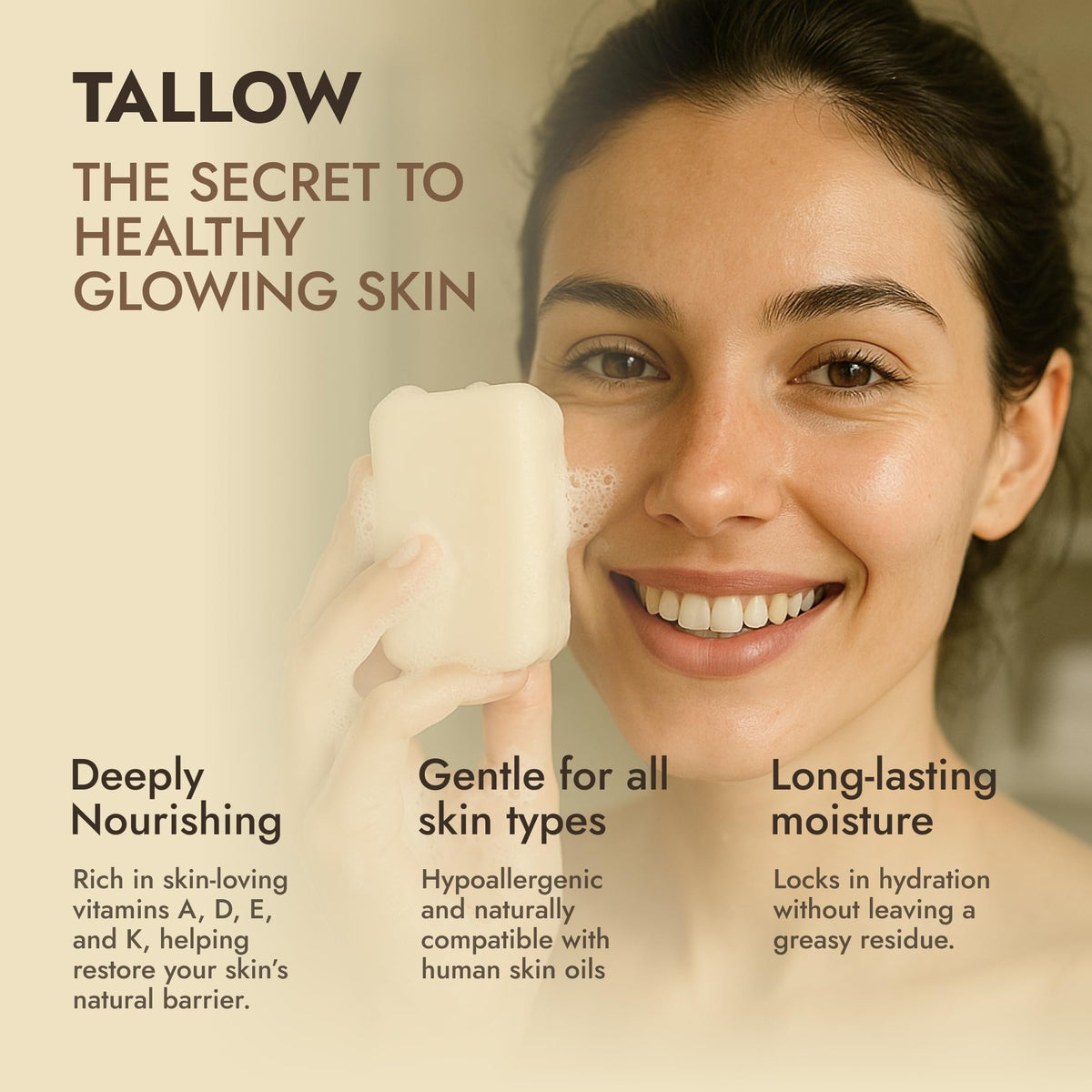 Beef tallow ingredients graphic for Dr. Seymour's soap, skin nourishment
