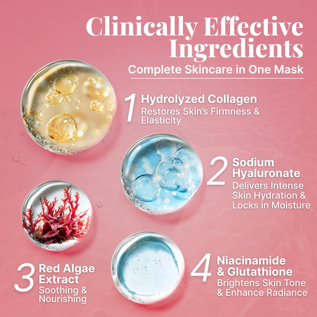 Mask with glutathione and red algae for brighter, even tone
