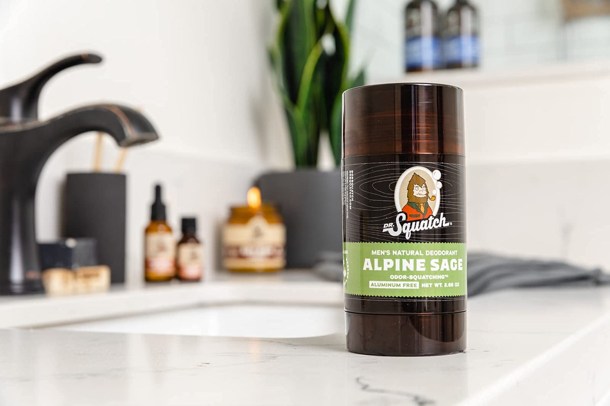 Dr. Squatch Alpine Sage label close-up with bold branding