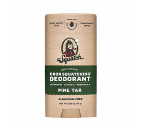 Dr. Squatch deodorant ingredients with arrowroot, charcoal, and probiotics for natural care.