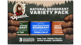 Dr. Squatch deodorant variety pack front view with three 2.65 oz sticks for everyday freshness.