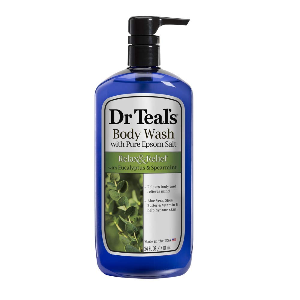 Spa moment in bathroom with Dr Teal's product branding