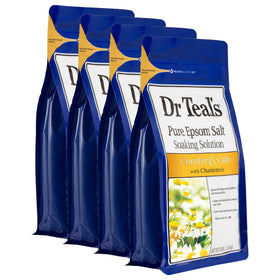 Dr Teal's chamomile Epsom salt 12lbs bags shown for soothing post-workout recovery.