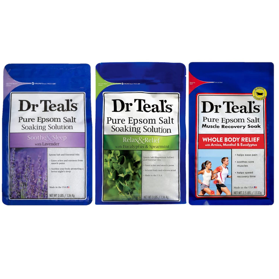 Dr Teal's Epsom Salt Soak Combo lavender bath promotes relaxation and restful sleep.
