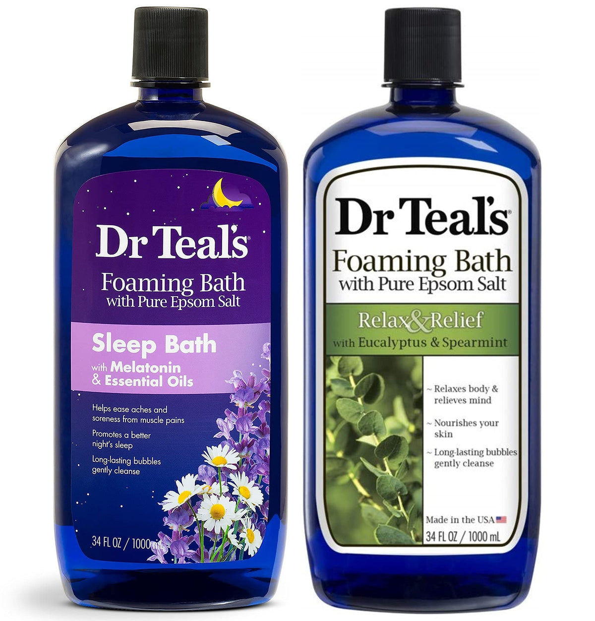Dr Teal's Foaming Bath Eucalyptus Spearmint bottle for a refreshing, soothing soak.