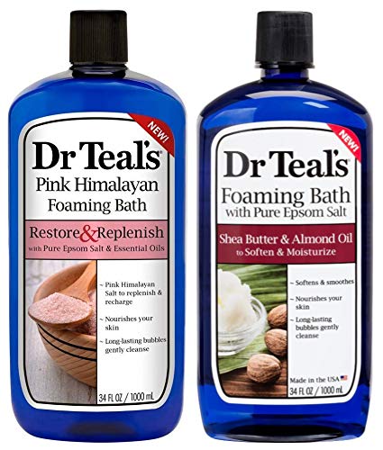 Dr Teal's Foaming Bath Variety Set with Pink Himalayan and Shea Butter formulas to soothe and nourish skin.