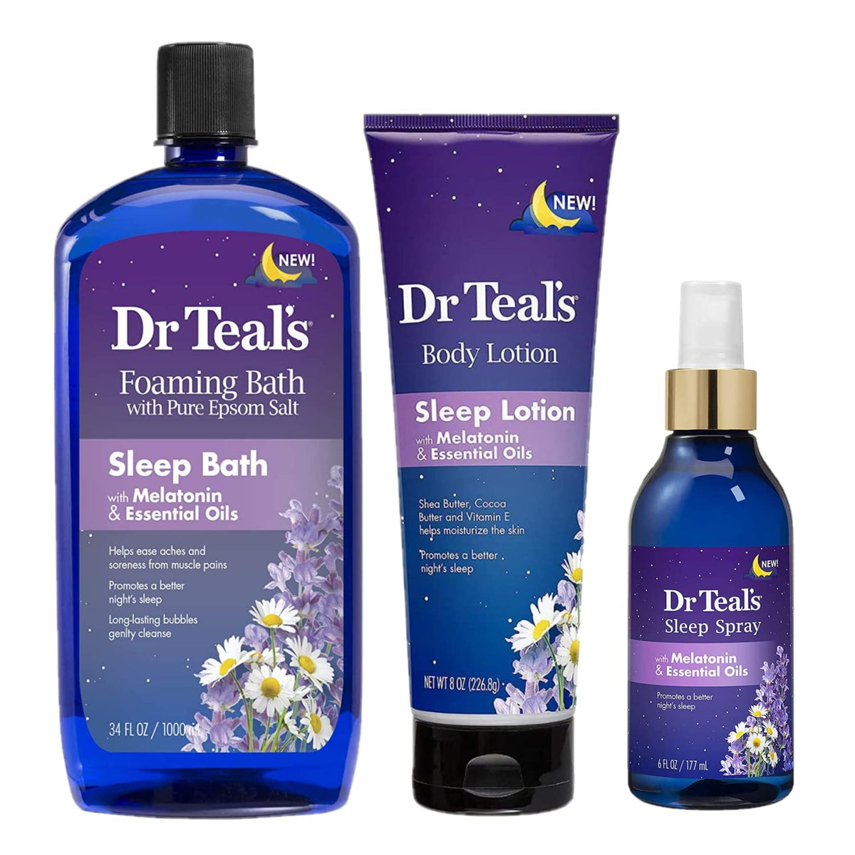Dr Teal's Melatonin Sleep Bath foaming bath creates calming bubbles for a relaxing soak.