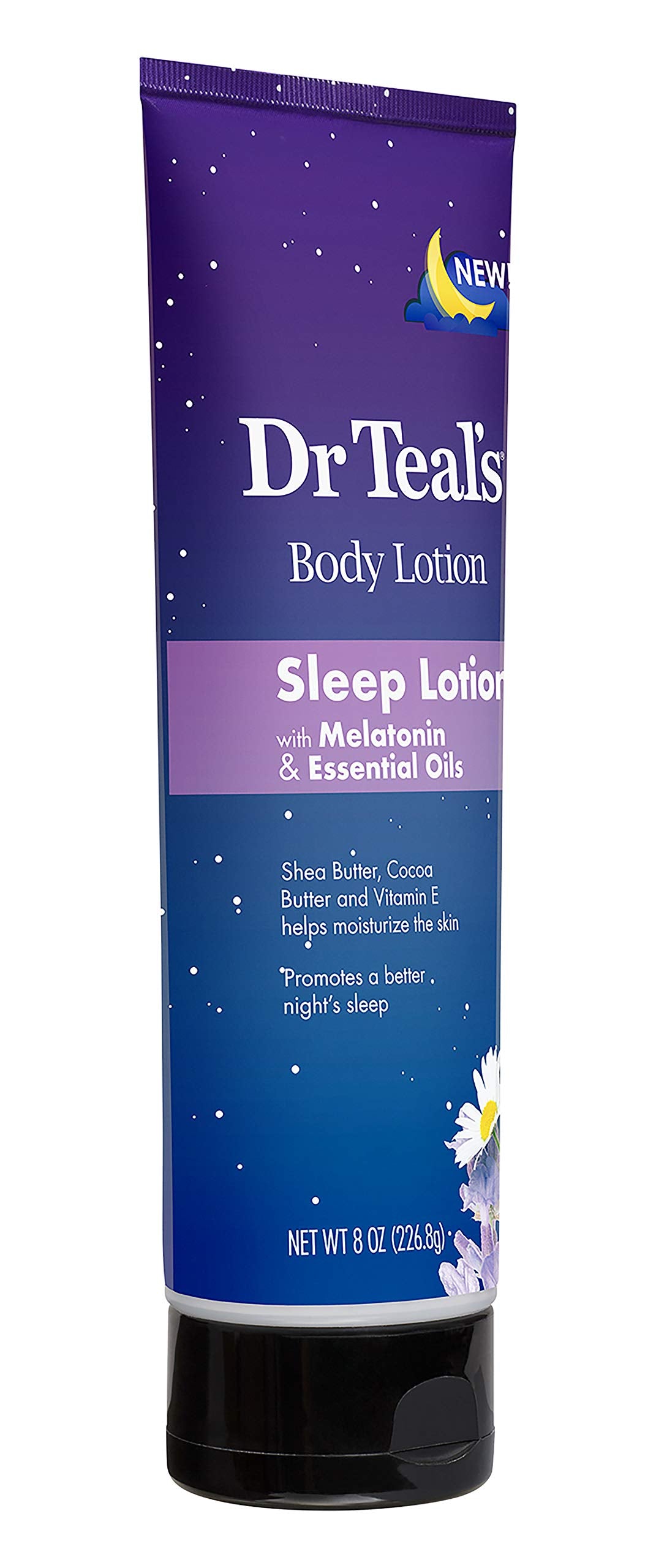 Dr Teal's Melatonin Sleep Lotion swatch shows creamy texture.
