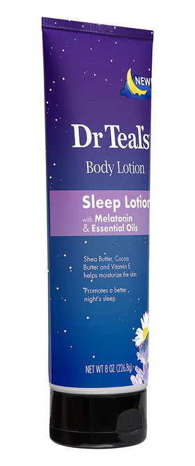 Dr Teal's Melatonin Sleep Lotion swatch shows creamy texture.