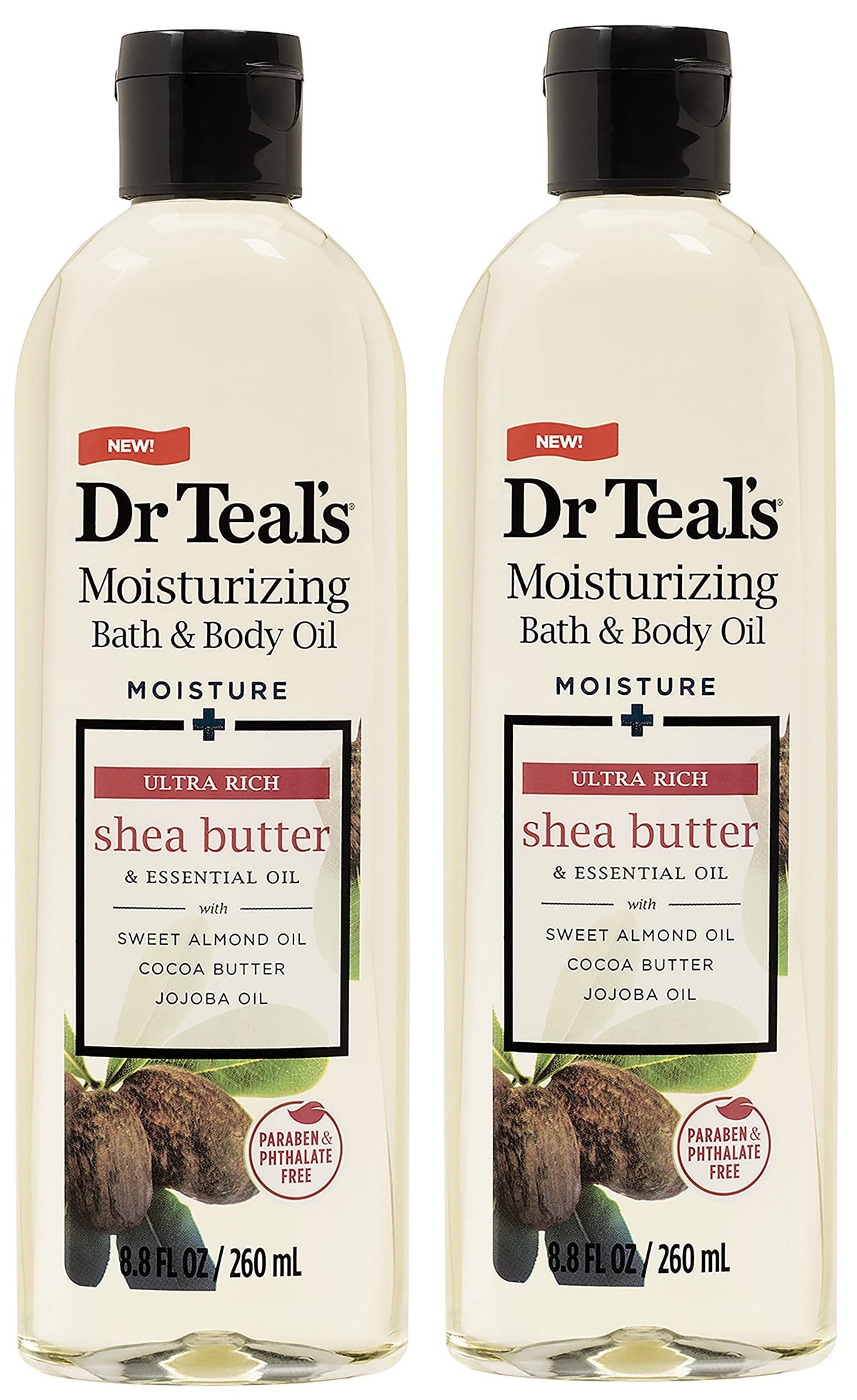 Dr Teal's Moisturizing Bath & Body Oil two-pack front view for a hydrating soak.