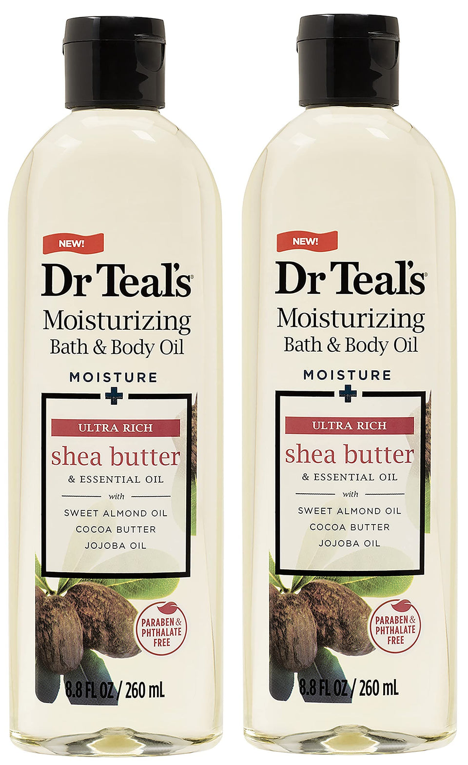 Dr Teal's Moisturizing Bath & Body Oil two-pack front view for a hydrating soak.