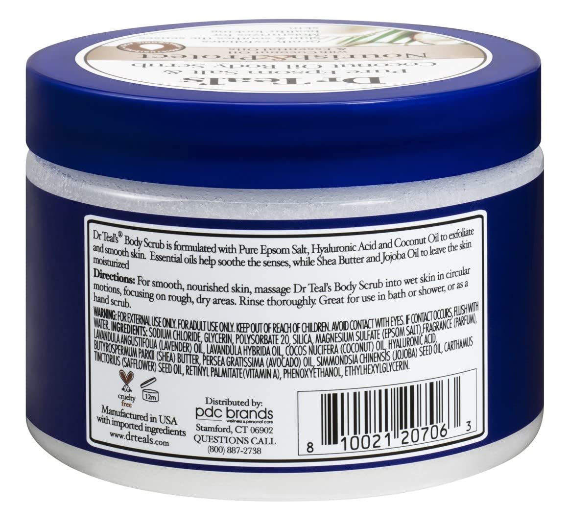 Dr Teal's Nourish & Protect scrub texture with coconut oil for moisture.