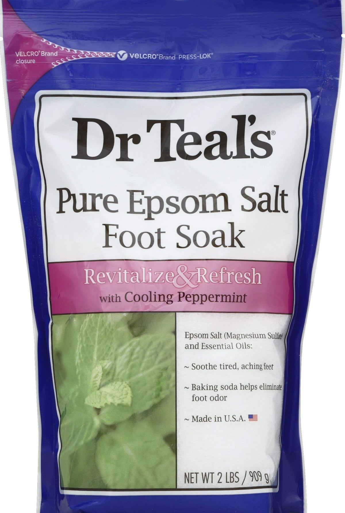 Dr Teal's Peppermint Foot Soak pour in basin delivers refreshing cooling and odor control.