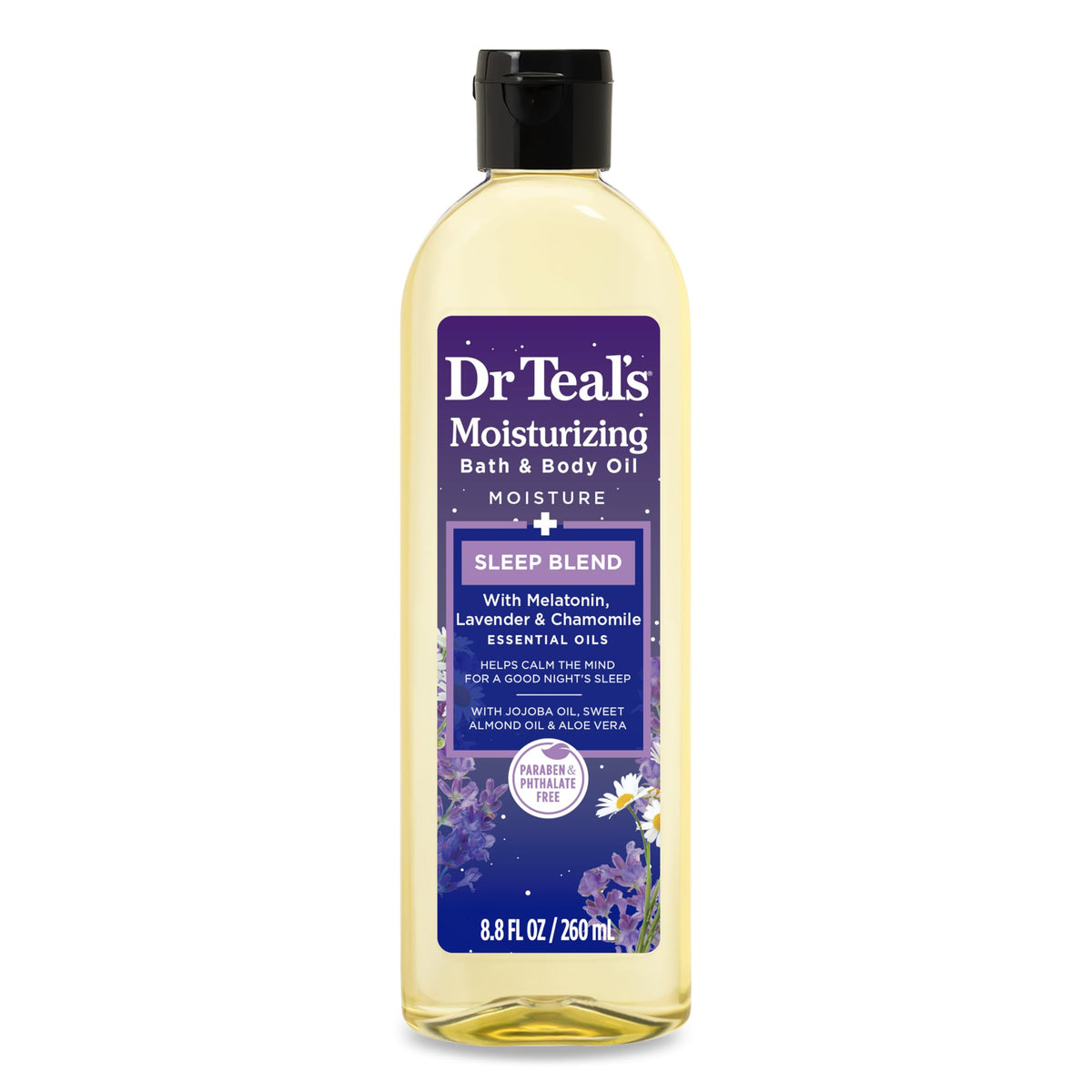 Dr Teal's Sleep Bath Oil bottle for a calming bedtime ritual promoting relaxation