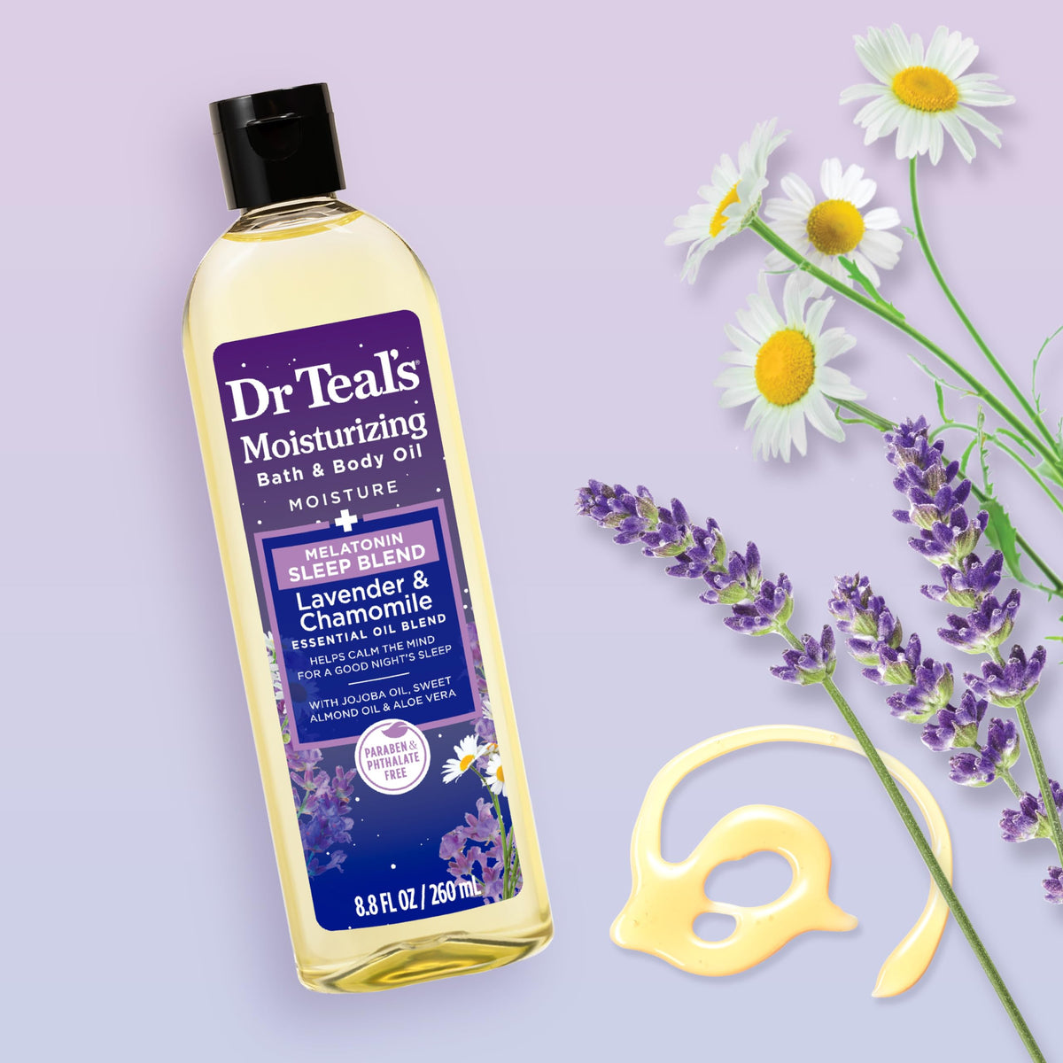 Dr Teal's Sleep Line packaging highlighting vegan, paraben-free formula