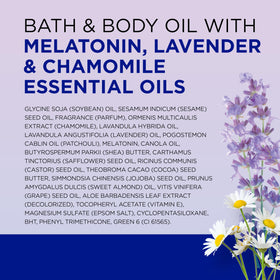 Dr Teal's Sleep Bath Oil on a nightstand beside dim lights for nightly routine